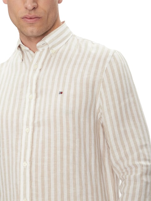 TH Regular fit striped linen shirt wood ash / iced coffee stripe - Men's Shirts