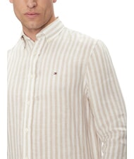 TOMMY HILFIGER TH Regular fit striped linen shirt wood ash / iced coffee stripe - Men's Shirts - 4