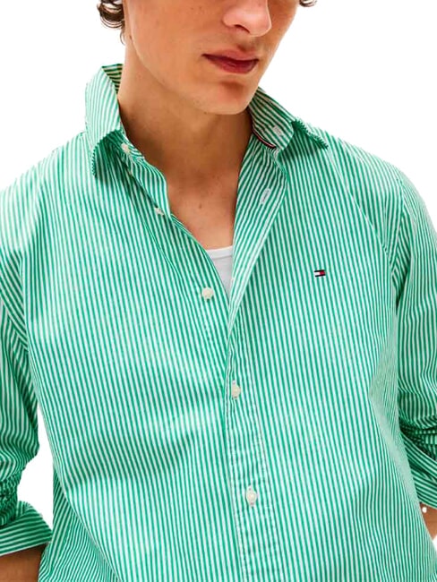 TH Striped cotton shirt green beige color block - Men's Shirts