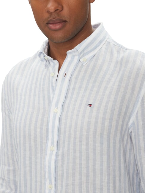 TH Regular fit striped linen shirt dark night navy white breton stripe - Men's Shirts