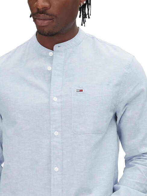 TH JEANS Linen blend mandarin collar shirt Colorado blue - Men's Shirts