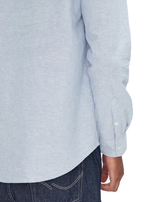 TH JEANS Linen blend mandarin collar shirt Colorado blue - Men's Shirts