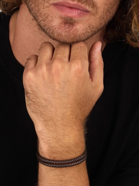 BANDY Men's braided leather bracelet brown - Men's Bracelets