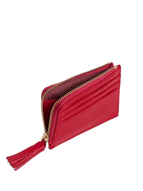 TASSEL Card holder with zip in hammered leather scarlet - Women&rsquo;s Wallets