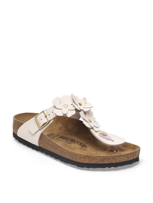 GIZEH Leather flip-flop with flowers light rose - Unisex shoes