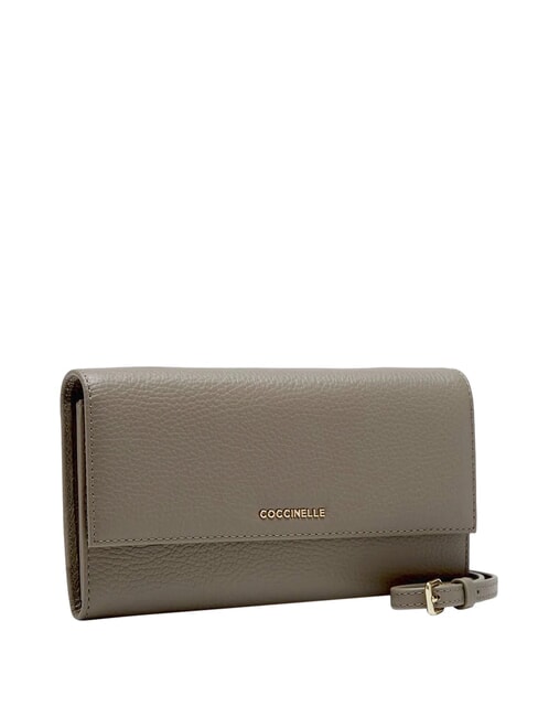 METALLIC SOFT Leather clutch bag with shoulder strap warm taupe - Women&rsquo;s Bags