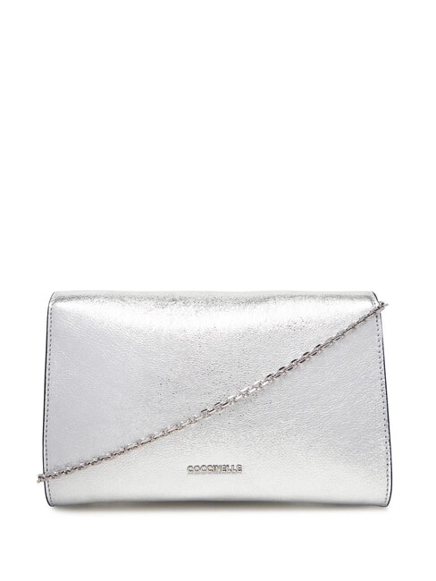 MAGIE 2NITE SMOOTH Metallic leather clutch bag SILVER - Women&rsquo;s Bags