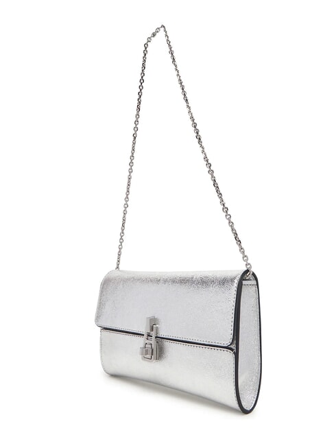 MAGIE 2NITE SMOOTH Metallic leather clutch bag SILVER - Women&rsquo;s Bags