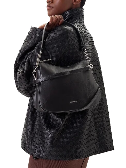 MAGIE WRINKLED Leather shoulder bag with shoulder strap Black - Women&rsquo;s Bags