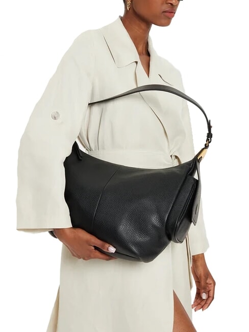 CAMPUS Hammered leather hobo shoulder bag Black - Women&rsquo;s Bags