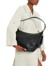 COCCINELLE CAMPUS Hammered leather hobo shoulder bag Black - Women&rsquo;s Bags - 4