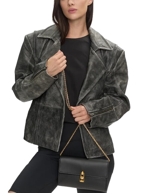 CAMPIONARIO - MAGIE 2NITE Leather clutch bag with chain shoulder strap Black - Women&rsquo;s Bags