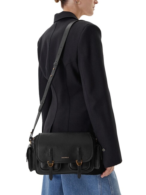 CAMPUS Hammered leather shoulder bag Black - Women&rsquo;s Bags