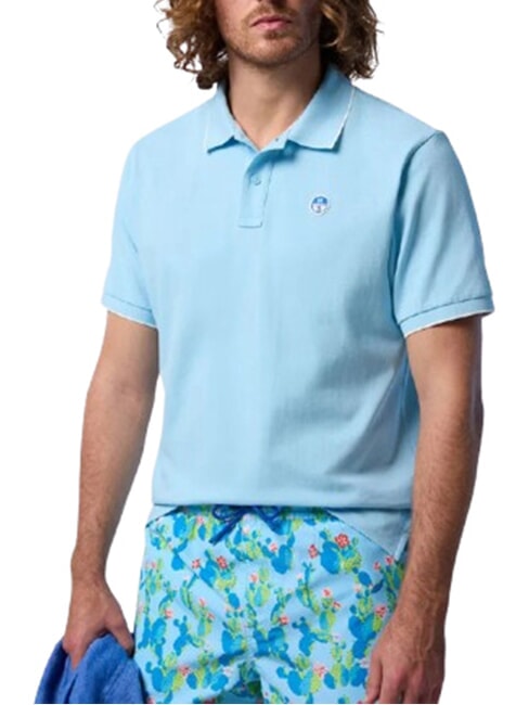 COLLAR STRIPED Short-sleeved cotton polo soft blue - Polo shirt