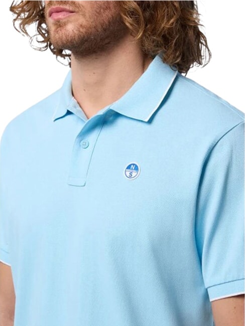 COLLAR STRIPED Short-sleeved cotton polo soft blue - Polo shirt