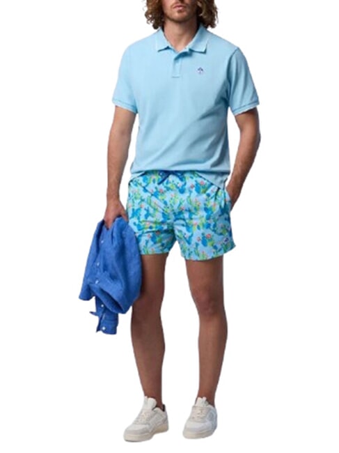 COLLAR STRIPED Short-sleeved cotton polo soft blue - Polo shirt