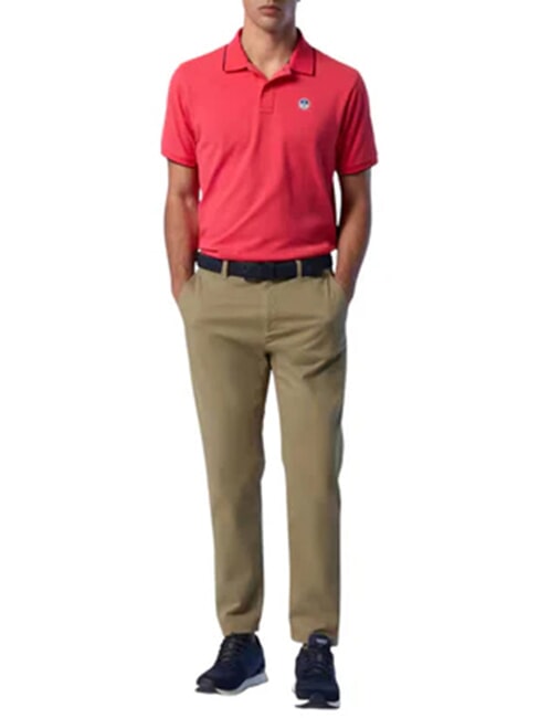 COLLAR STRIPED Short-sleeved cotton polo geranium - Polo shirt