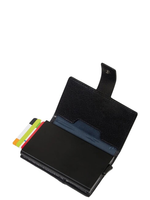 S141 Automatic card holder in metal and leather Black - Men&rsquo;s Wallets