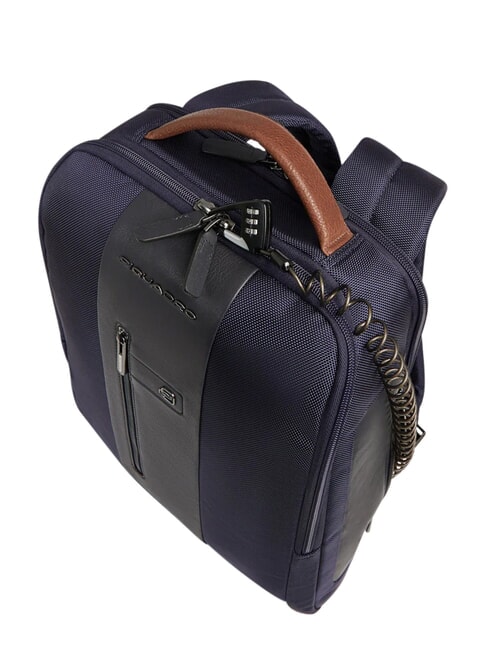 BRIEF 2 laptop backpack and ipad holder in recycled fabric blue/leather - Laptop backpacks