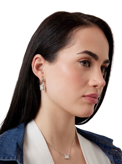 BAMBOO Earrings, pendants with cubic zirconia SILVER - Earrings