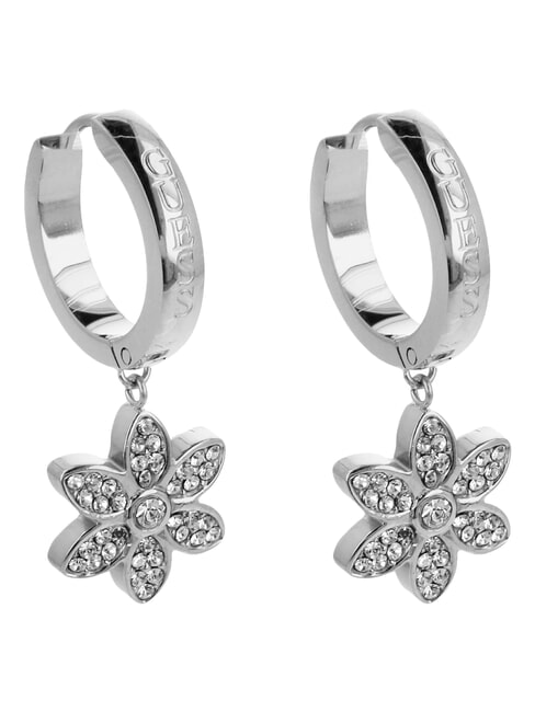 WHITE LOTUS Hoop earrings with flower charms SILVER - Earrings
