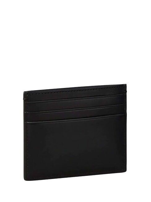 RAISED LOGO Flat leather card holder on black - Men&rsquo;s Wallets