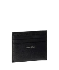 CALVIN KLEIN HARDWARE EMBLEM PEBB Flat leather card holder on black - Women&rsquo;s Wallets - 2