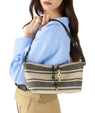 FURLA DEBBY Shoulder bag, leather and linen indigo tones - Women&rsquo;s Bags - 3