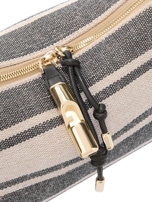 DEBBY Shoulder bag, leather and linen indigo tones - Women&rsquo;s Bags