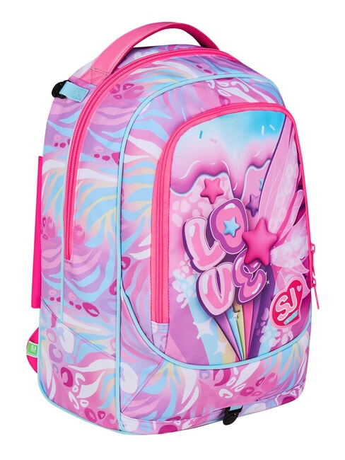 PLUSHY RABBIT 3-wheel trolley backpack, removable pink doll - Backpack trolleys