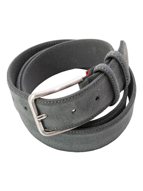 BASIC Leather belt, with embossed logo gray - Belts