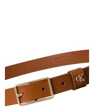 CALVIN KLEIN CLASSIC BUCKLE Leather belt argan oil / antique light gol - Belts - 3