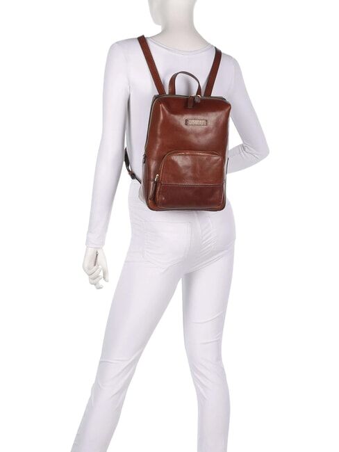 IOLANDA Backpack with front pocket, in leather BROWN - Women&rsquo;s Bags