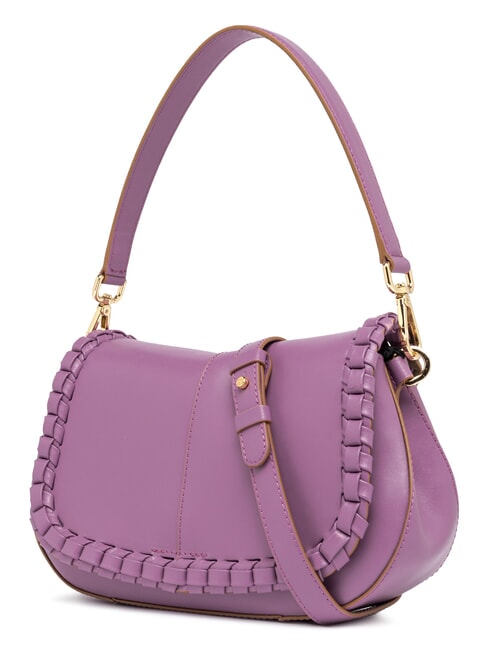 HELENA ROUND Leather bag with flap argyle purple - Women&rsquo;s Bags