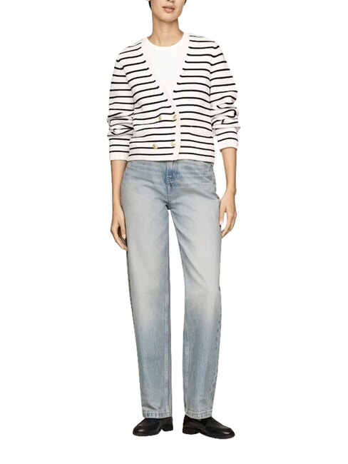 TH Cotton cardigan, long sleeves breton stp/ ivory petal/ desert sky - Women's Sweaters