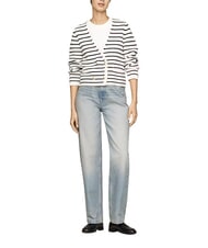 TOMMY HILFIGER TH Cotton cardigan, long sleeves breton stp/ ivory petal/ desert sky - Women's Sweaters - 2