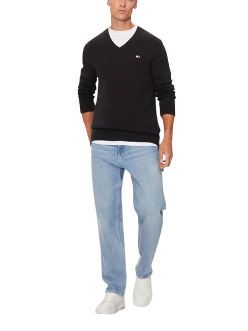 TH JEANS  Cotton V-neck sweater black - Men's Sweaters