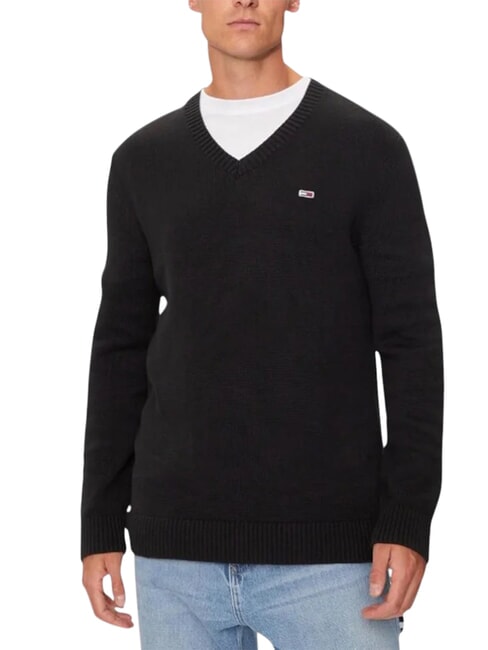 TH JEANS  Cotton V-neck sweater black - Men's Sweaters