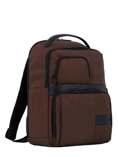 WOLLEM Leather and fabric backpack, 14" laptop holder BROWN - Laptop backpacks