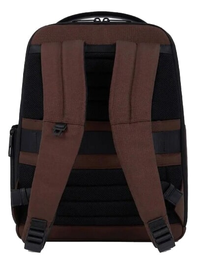 WOLLEM Leather and fabric backpack, 14" laptop holder BROWN - Laptop backpacks