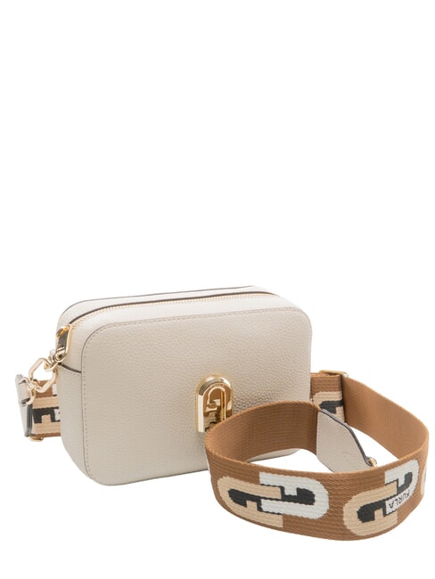 GARDENIA Camera case bag in keria print leather pearl and cognac tones - Women&rsquo;s Bags