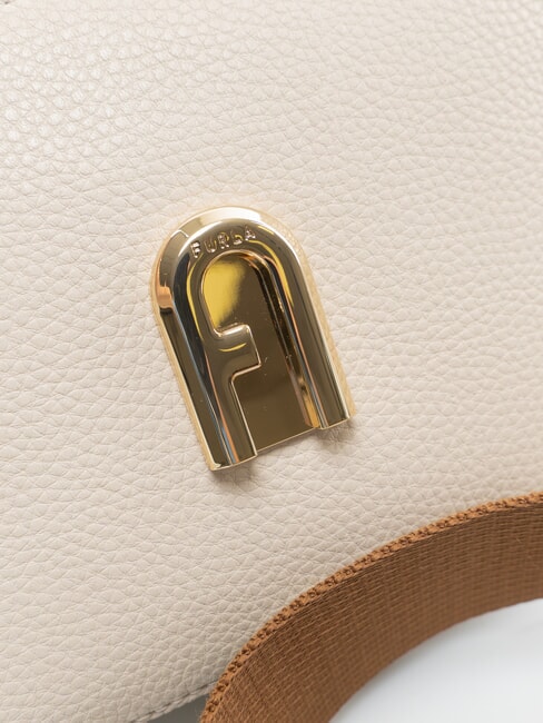 GARDENIA Camera case bag in keria print leather pearl and cognac tones - Women&rsquo;s Bags
