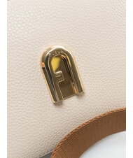 FURLA GARDENIA Camera case bag in keria print leather pearl and cognac tones - Women&rsquo;s Bags - 4