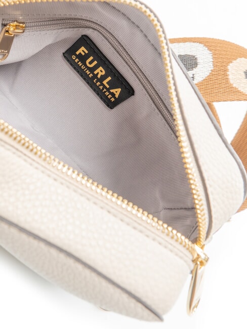 GARDENIA Camera case bag in keria print leather pearl and cognac tones - Women&rsquo;s Bags