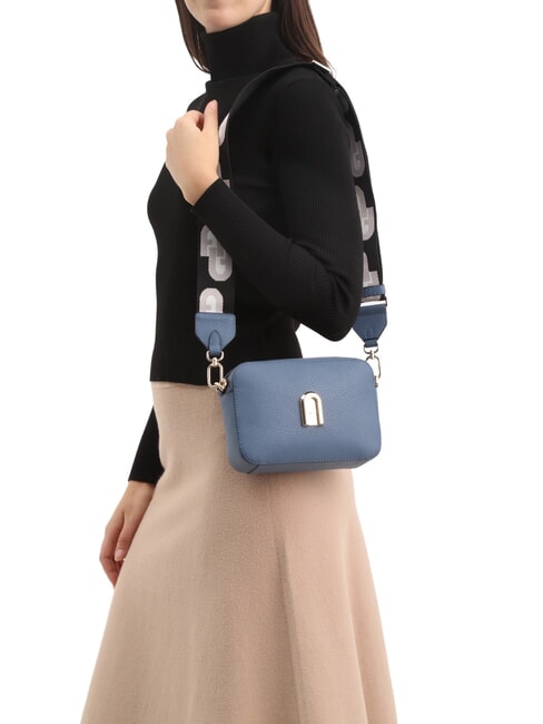 GARDENIA Camera case bag in keria print leather denim + ice tones - Women&rsquo;s Bags