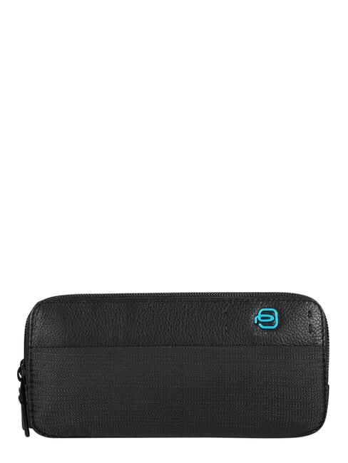 P16 Three-zipper pencil case, mixed leather CHEVRON / BLACK - Sachets & Travels Cases