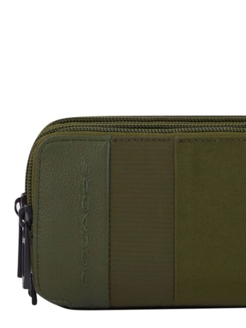 P16PLUS SPECIAL Three-compartment pencil case, mixed leather GREEN - Sachets & Travels Cases