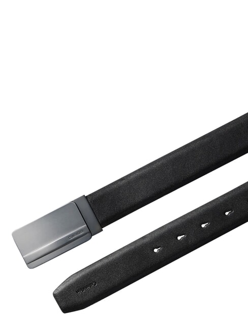 METAL LOGO Leather belt black / matte gunmetal - Belts