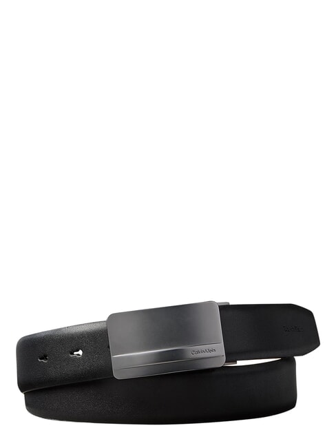 METAL LOGO Leather belt black / matte gunmetal - Belts