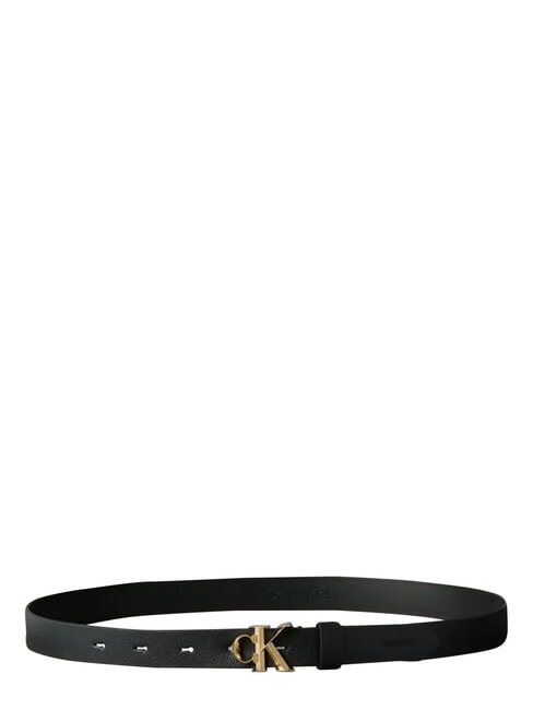 FACTED CK BUCKLE Leather belt black / antique light gold - Belts